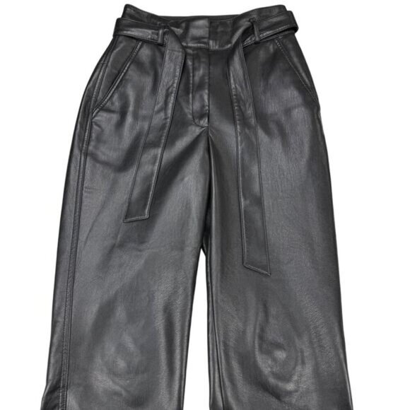 BABATON Aritzia Belted Tie-Front Vegan Leather Pants Sz 0 Black - Picture 3 of 6